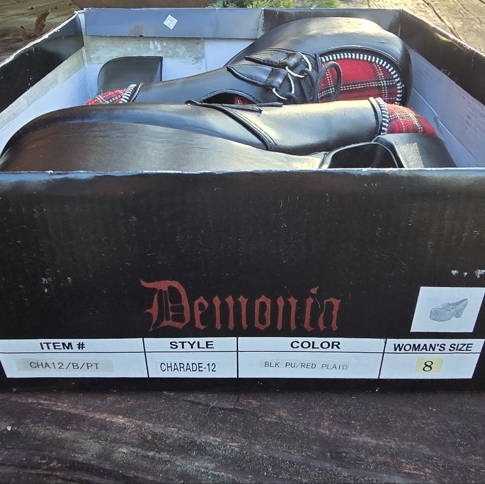 Demonia Womens Charade-12, Platform Pumps, Black, Red Plaid, Goth Emo Punk Sz 8 - Picture 3 of 14